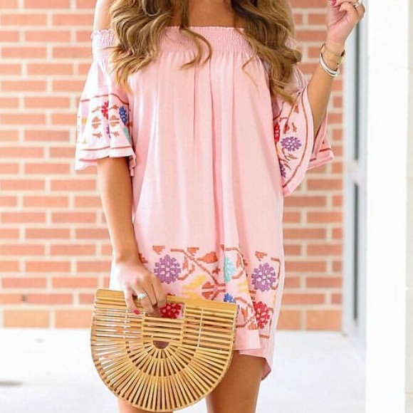 Caffeine Dresses & Skirts - Embroidered OTS Dress